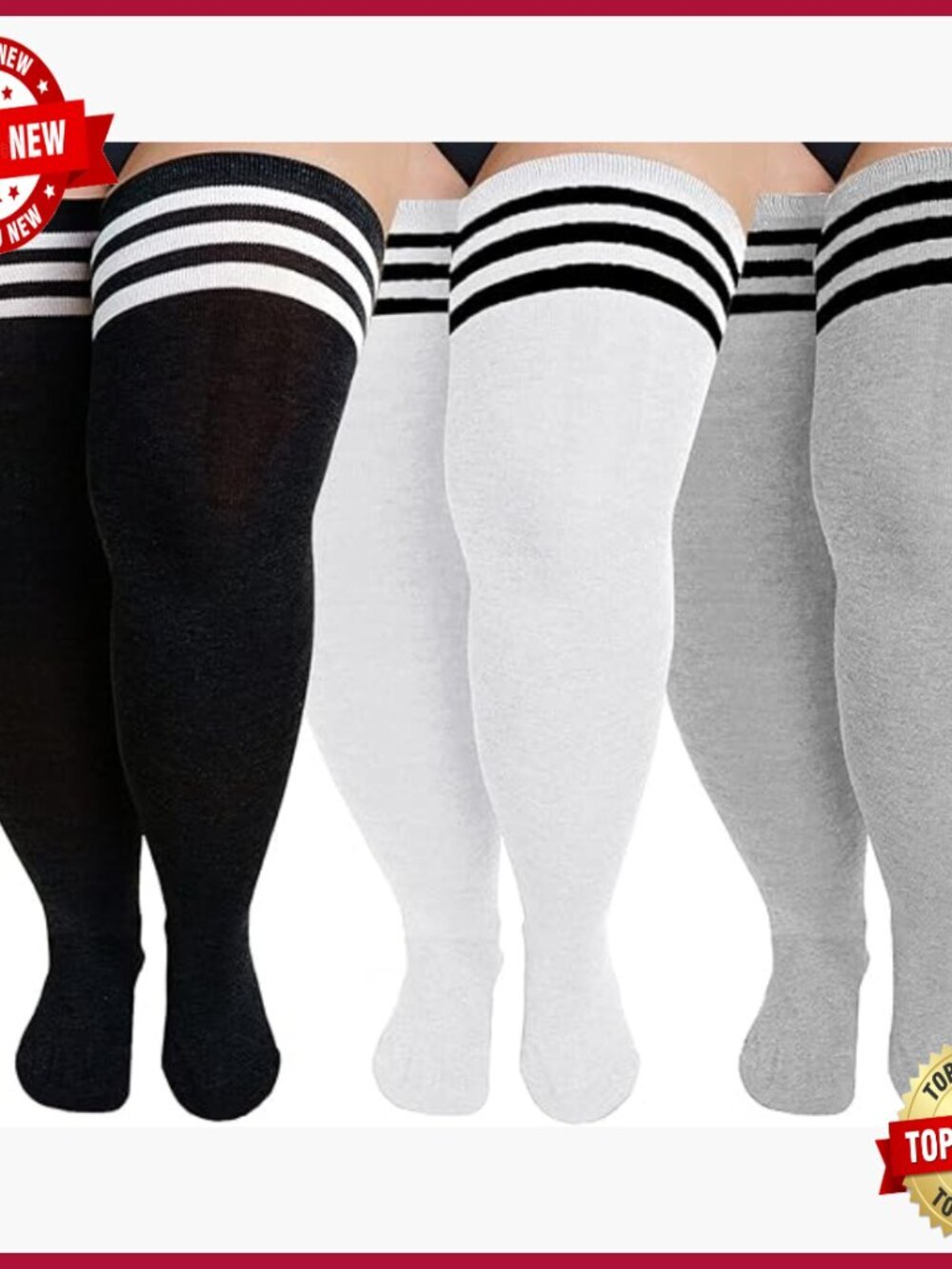 Plus Size Thigh High Socks Extra Large Striped Over Knee Stockings for Women